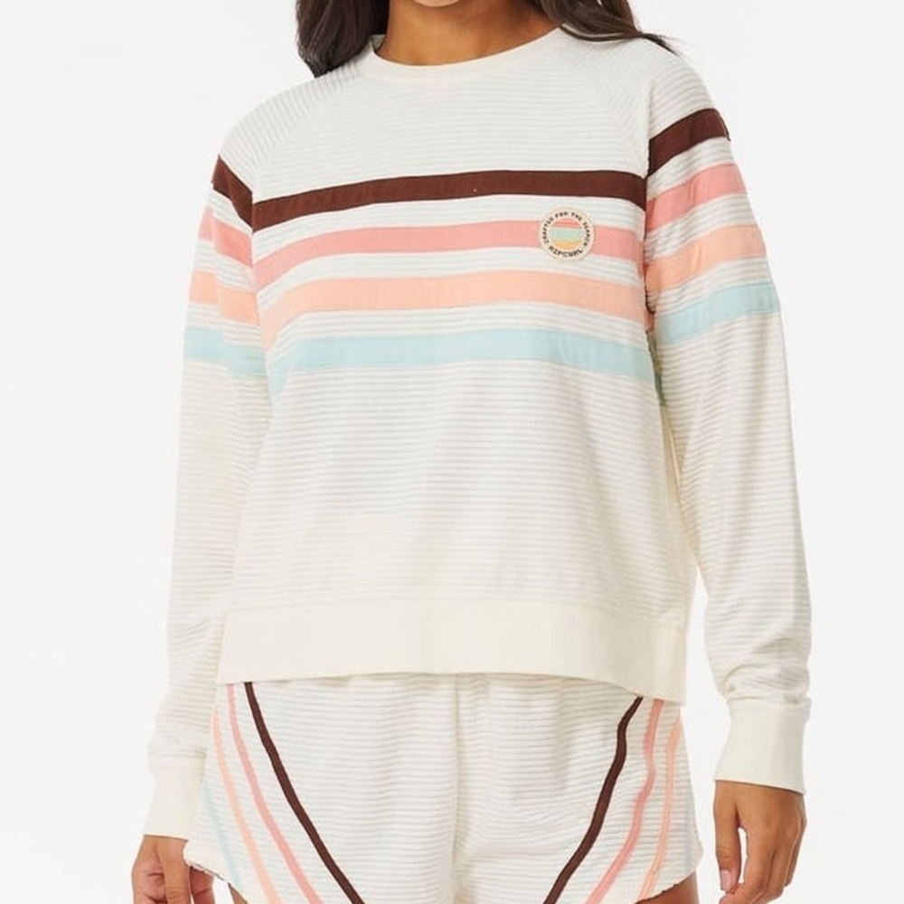 Rip Curl White Striped Crew Neck